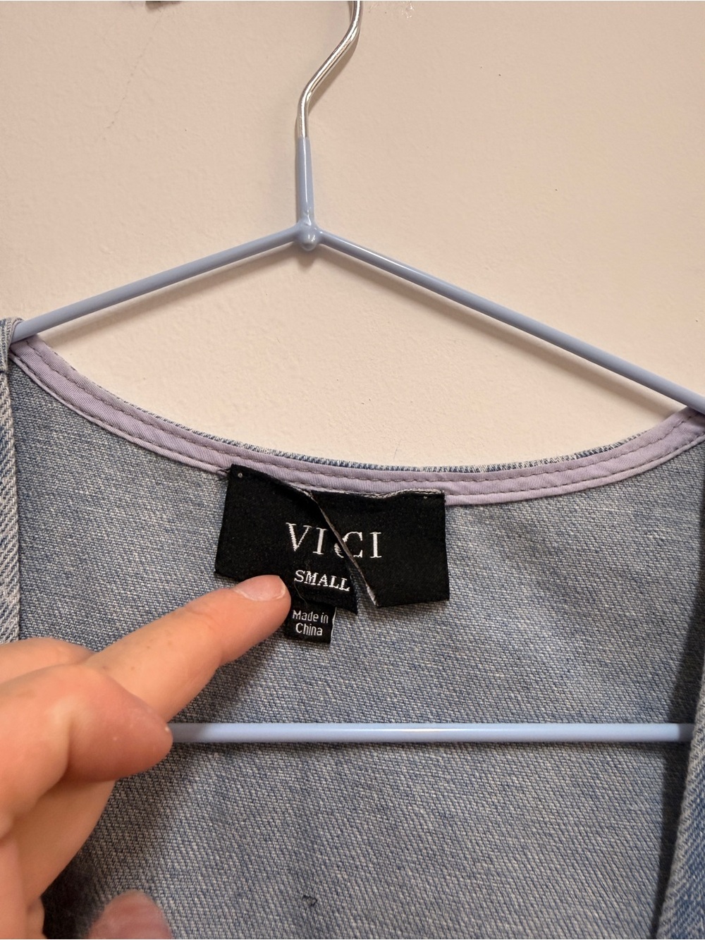 Vici Light Blue Denim Vest with Lavender Trim - Picture 2 of 2